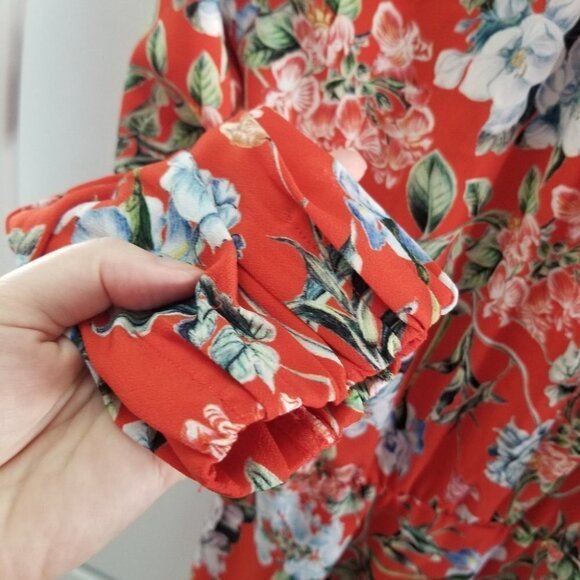 Nwot H&M Dark Orange Floral  Print Creped Midi Dress 8 - Picture 15 of 15